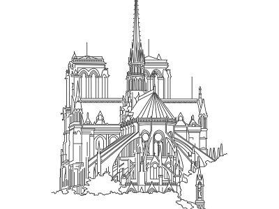 Notre Dame architecture black and white illustration linework monochromatic notre dame paris