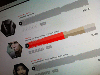 Waveforms audio flat hexagon list music pause play player tag thumbnails ui waveform