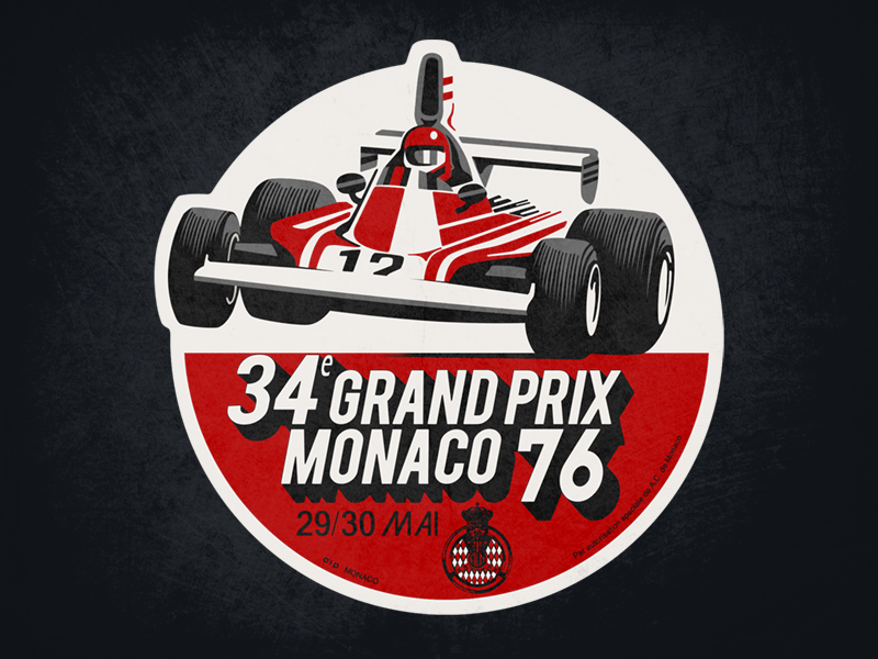 '76 Grand Prix Du Monaco automotive cars formula grand illustration monaco one poster prix racing vector vintage