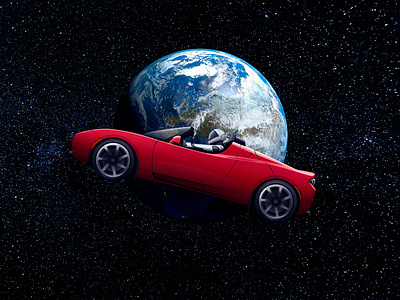 Tesla Roadster in Space automotive cars earth photoshop poster roadster space spacex tesla vector vehicles wallapaper