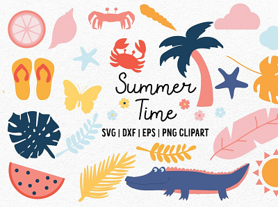 Summer Clipart Set summer cut file summer graphics summer quotes summer svg