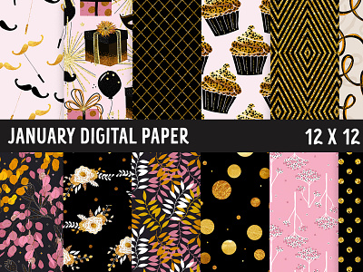 January Digital Paper | New Year Patterns new years eve seamless patterns