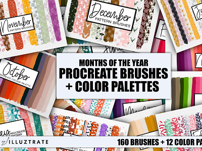 Months of the year Procreate Bundle procreate texture brushes
