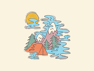 Head in The Clouds camping clouds cloudy design forest illustration mountains pacific northwest pnw tent trees