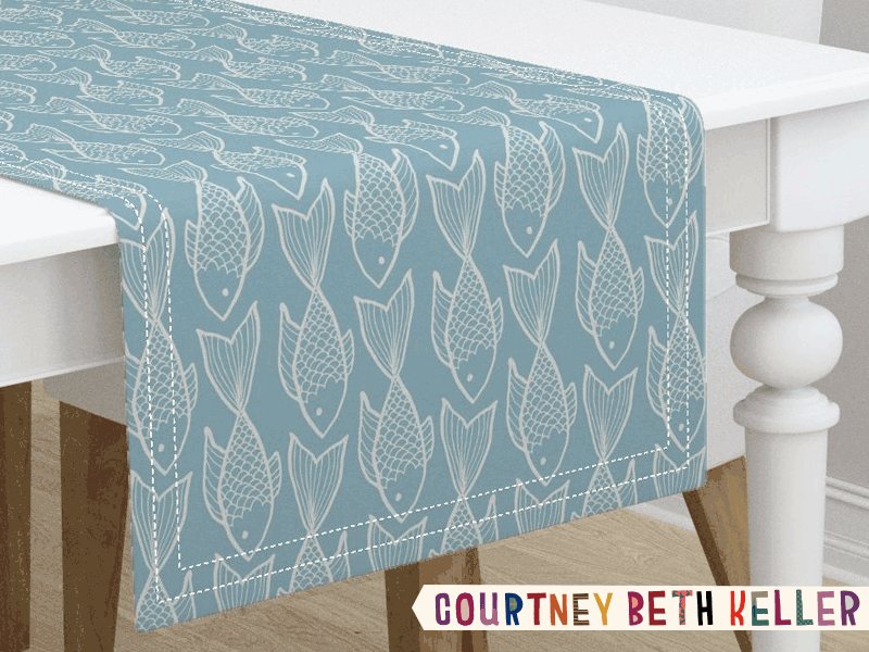 Textile Pattern Design: Fish on Blue fish handdrawn nautical ocean pattern design surface pattern design