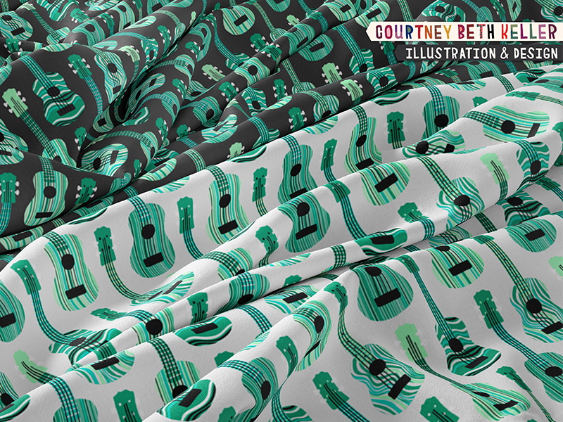 Ukulele pattern design 970creative courtney beth keller onelittleprintshop fabric designer surface pattern design ukulele pattern music pattern string instrument musician music pattern design fabric design
