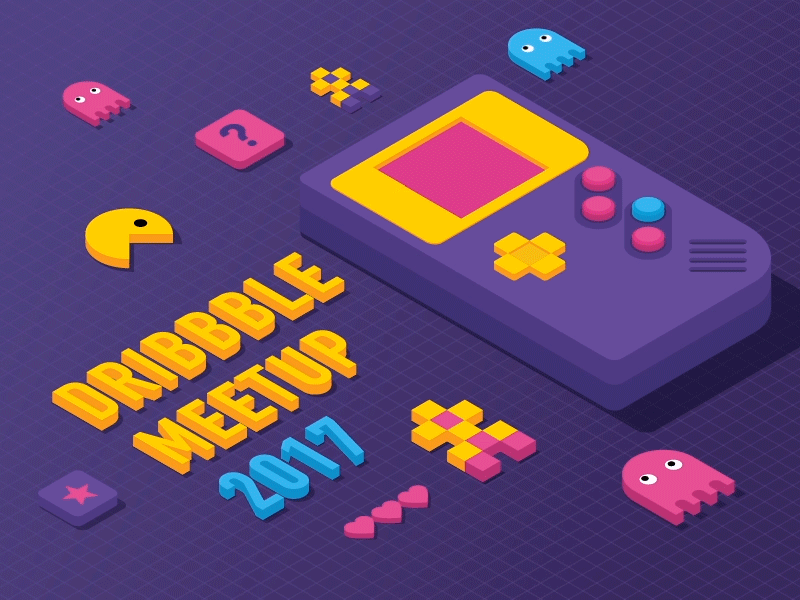 Game On illustration gif pacman gameboy game animation after effects isometric 3d