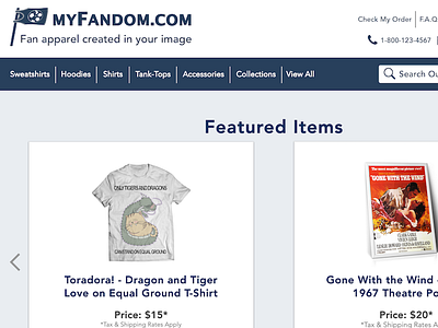 myFandom.com - Fan Apparel e-Commerce Page apparel decor e commerce fan apparel movies tv sports ui design ux design web design