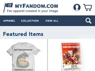 myFandom.com - Fan Apparel e-Commerce Page (Mobile) apparel decor e commerce fan apparel movies tv sports ui design ux design web design