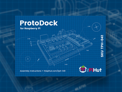 ProtoDock for Raspberry Pi device label line art packaging technical drawing line
