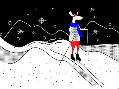 Skiing art black and white deer digital art digital illustration halx halx store illustration mascot mascot character