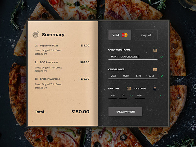 Credit Card Checkout for Daily UI #002 checkout credit card dailyui design pizza