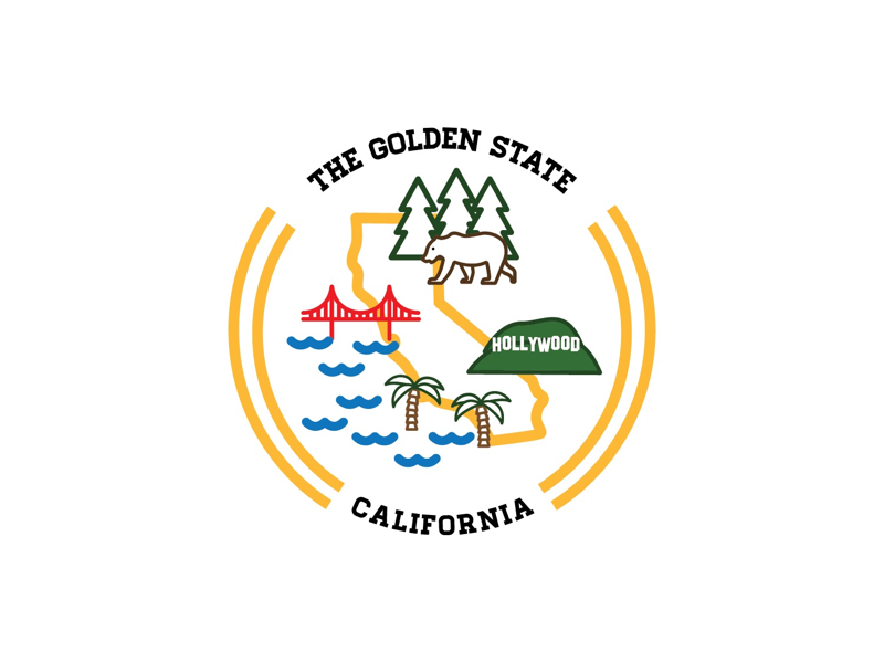 California, The Golden State badge bridge california golden state graphic design hollywood icon los angeles states usa