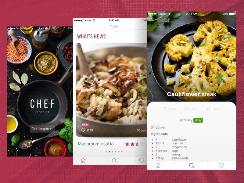 Chef Recepies app chef cook cooking design fade motion recepies transition ui