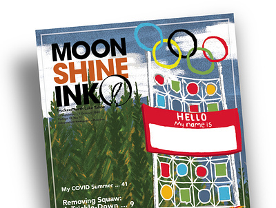 Cover Illustration and Design for Moonshine Ink 2020 cartoon choosing a name history illustration monuments name change new olympic valley olympic valley red reframing removing offensive labels reorg rings ski resort squaw valley washoe tribe