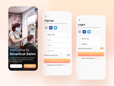 Salon Management Mobile App Sign Up, Login UI Design