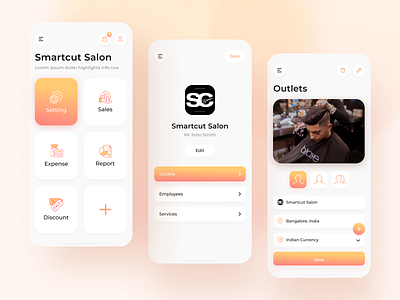 Salon Management Mobile App UI Design android app app design beauty app dashboard graphic design haircut salon app home screen design homepage interaction design ios app mobile app mobile app design salon app salon management app ui design user experience design