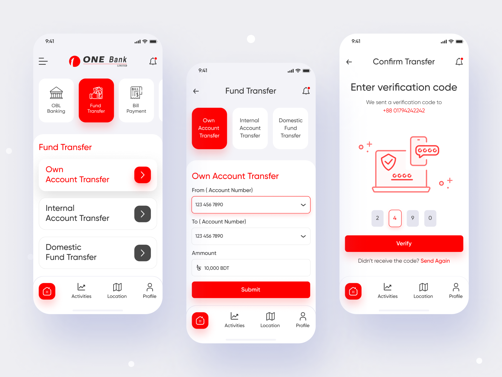 One Bank Fund Transfer Mobile app UI by Mithun 🔥 on Dribbble