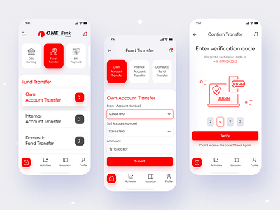 One Bank- Fund Transfer Mobile app UI