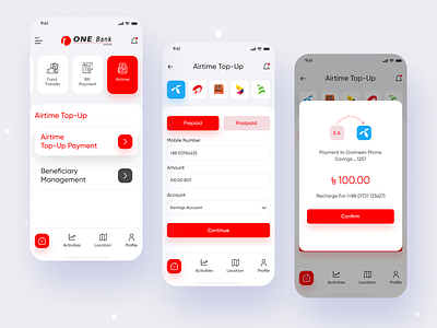 One Bank- Airtime Top-up mobile app ui