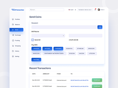 HolyTransaction- Cryptocurrency send or exchange UI design