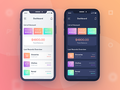 Finance mobile app UI  (Dark & Light)