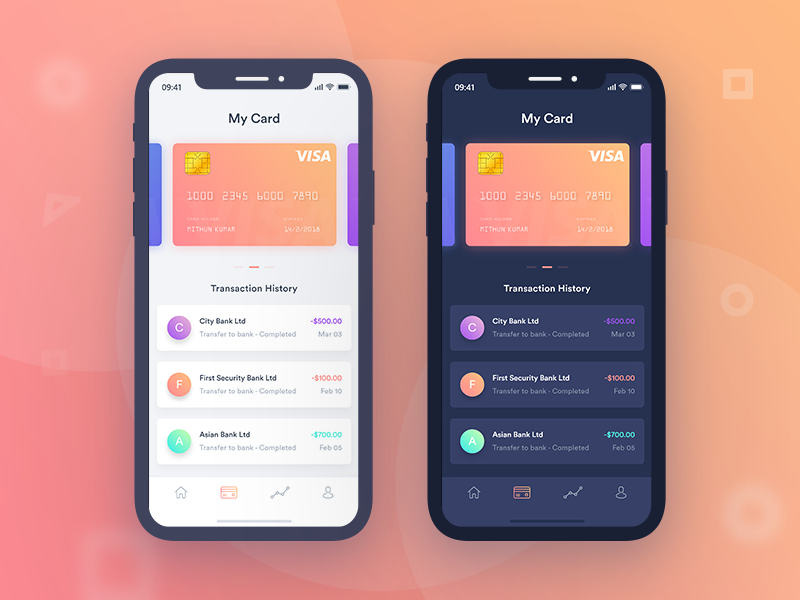 Finance mobile app UI (Dark & Light) by Mithun 🔥 on Dribbble