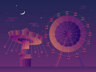 The Dribble Carnival carnival carousel celebrate debut first shot gradients ferris illustration night wheel