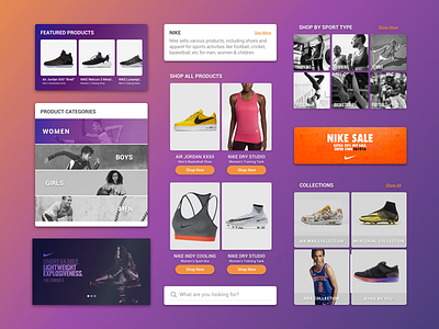 Brand Homepage Widgets on an E-commerce Platform catalogue design e commerce mobile nike product shopping sports ui web widgets