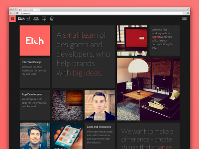 Etch Apps - New Site. desktop grid homepage mobile responsive typography ui website