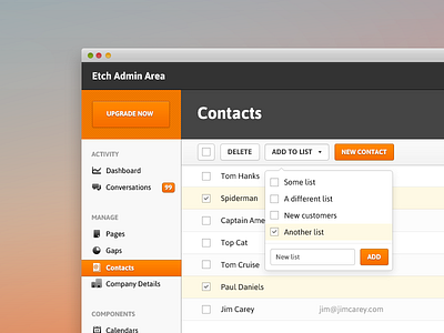 Web App Dashboard - Contacts. app clean contacts icons typography ui