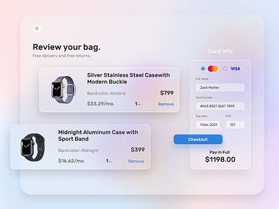 Checkout Web UI 2021 ui appui bag checkout credit card dailyui2 ecommerceui glassmorph gradient graphic design list view product list shopping cart trendy ui ui ui ux user interface ux design webapp webui