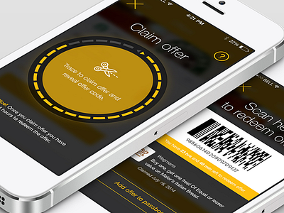 Mobile SDK claim and redeem offer screens feed helvetica interaction ios iphone mobile navigation offers rewards sdk ui yellow