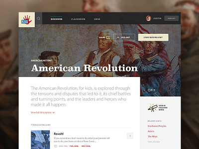 Kids Discover - American Revolution Unit interface ui web app web design website