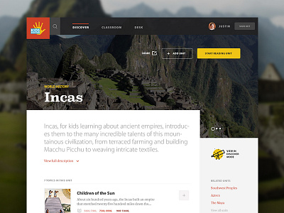 Kids Discover Incas Unit View interface ui web app web design website