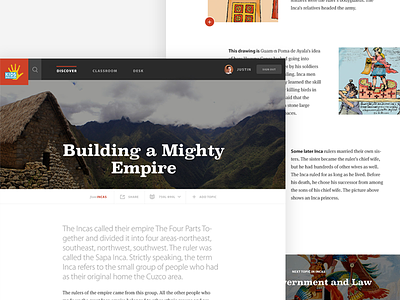 Kids Discover Incas Topic View interface ui web app web design website