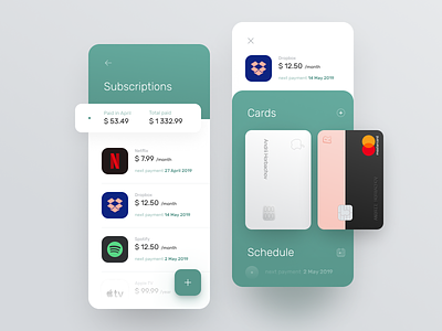Subscriptions management for banking app