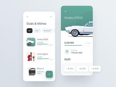 Goals and Wishes page for Banking app