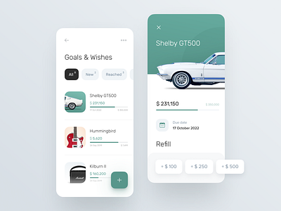 Goals and Wishes page for Banking app account app bank account banking banking app business card design system finance app fintech goals interface mobile product design refill ui ui ux ux ux design wishes