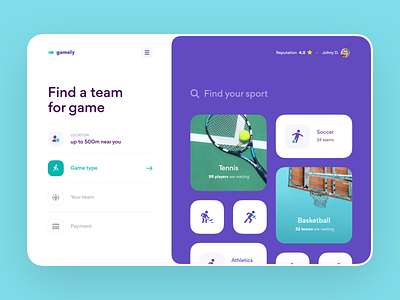 Find a Team for Sport Game – Web Service app booking app grid layout interface layout product design saas design sport ui ux ux design web web app web design