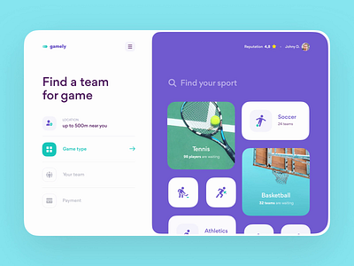 Gamely — Screens Transition Concept animation app booking app design grid layout interface layout product design saas design sport ui ux ux design web web app web design website design
