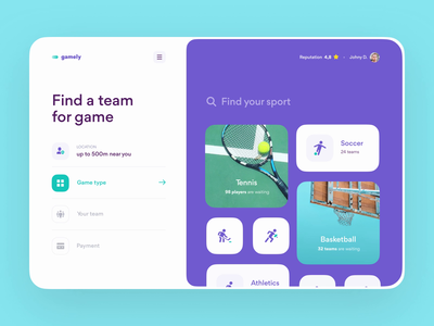 Gamely — Screens Transition Concept animation app booking app design grid layout interface layout product design saas design sport ui ux ux design web web app web design website design