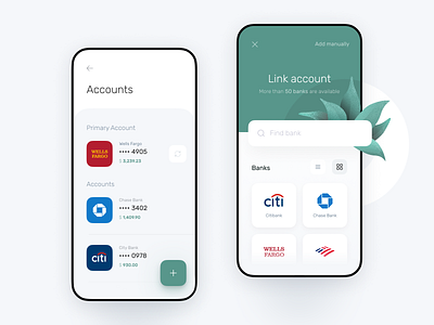 Accounts page for Banking app app balance bank bank account bank app bank card banking business cards chart design system finance app fintech interface mobile payment statistics style guide