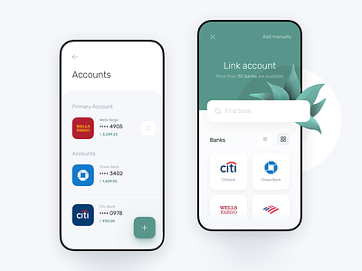 Accounts page for Banking app