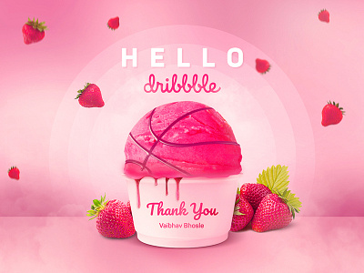 Hello Dribbble!! creativity design dribbble hello ideas identity invite strawberry ice cream.