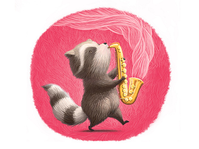 Raccoon Playing the Saxophone childrens book illustration childrens illustration drawing illustration kidlitart kids illustration music saxophone