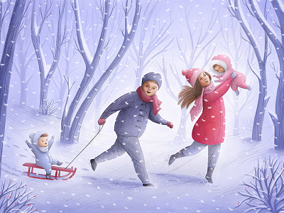 Winter Walk art babies drawing family illustration kidlitart kids snow winter