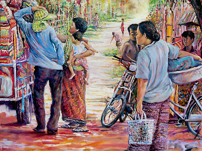 Cambodia Street Trading illustration art