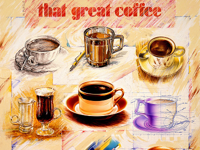 Coffee Poster - Promotion art work coffee concept illustration mixed media pen and ink poster poster art water colour