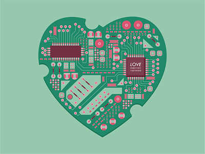 Circuited Valentine circuit flat design hardware illustration valentine